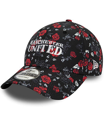 Мужская черная регулируемая кепка Manchester United с цветочным принтом 9FORTY New Era