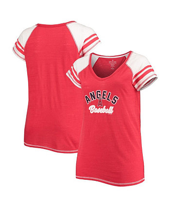 Women's Red Los Angeles Angels Curvy Colorblock Tri-Blend Raglan V-Neck T-shirt Soft As A Grape