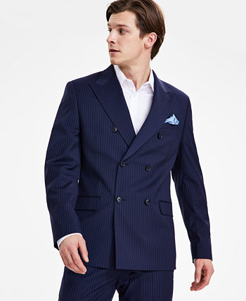 Мужской темно-синий двубортный пиджак в полоску приталенного кроя, созданный для Macy's Alfani