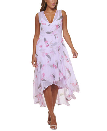Миниатюрное шифоновое платье хай-лоу с V-образным вырезом и цветочным принтом Calvin Klein