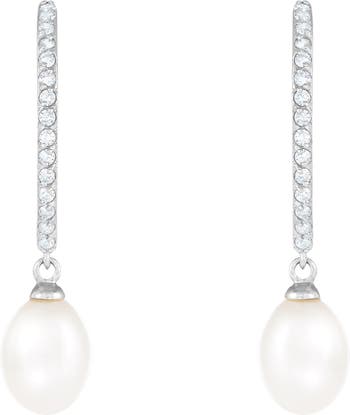 Серьги-подвески из стерлингового серебра с родиевым покрытием 8–9 мм и культивированным пресноводным жемчугом Splendid Pearls