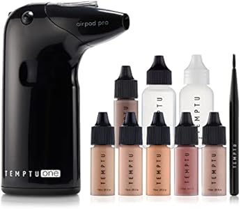 TEMPTU One Airbrush Make-up Kit with Cordless Compressor, 6 Shades: 11-Piece Set, Portable Air Brush Machine & Airpod Pro, 3 Shades of Foundation, Blush, Bronzer, Instant Concealer, Perfect Complexion TEMPTU