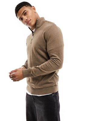 Коричневый вязаный свитер с высоким воротником и полумолнией Selected Homme Selected