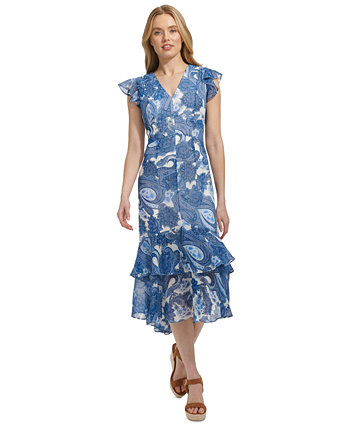 Women's Paisley-Print Ruffled Midi Dress Tommy Hilfiger