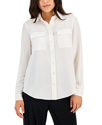 Практичная блузка Petite с длинными рукавами AK Anne Klein
