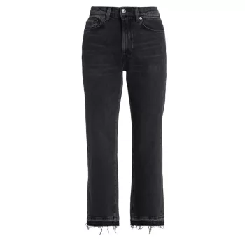 Logan High-Rise Stretch Straight-Leg Cropped Released-Hem Jeans 7 For All Mankind