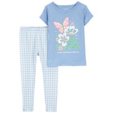 Toddler Boy Carter's Pastel Floral Butterfly Print Pajama Shirt & Plaid Pajama Pants Set Carter's