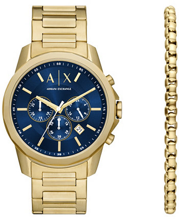 Мужские часы Banks с хронографом, золотистые, из нержавеющей стали, набор, 44 мм, 2 предмета Armani