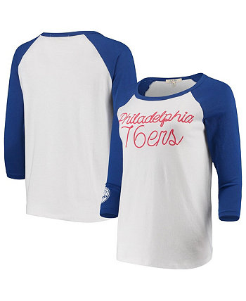 Женская белая футболка Philadelphia 76ers Stitch Script с рукавом три четверти реглан Junk Food
