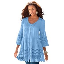 Roaman's Women's Plus Size Illusion Lace Big Shirt Roaman's