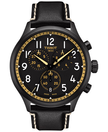 Мужские часы Swiss Chronograph XL Vintage с черным кожаным ремешком, 45 мм Tissot