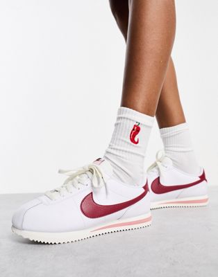 Бело-красные кожаные кроссовки Nike Cortez Nike