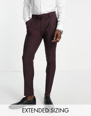 Супероблегающие брюки Noak 'Tower Hill' из камвольной смеси бордового цвета с эластичной тканью. Noak
