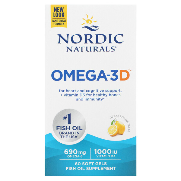 Omega-3D с лимоном - 690 мг Омега-3 - 60 мягких капсул - Nordic Naturals Nordic Naturals