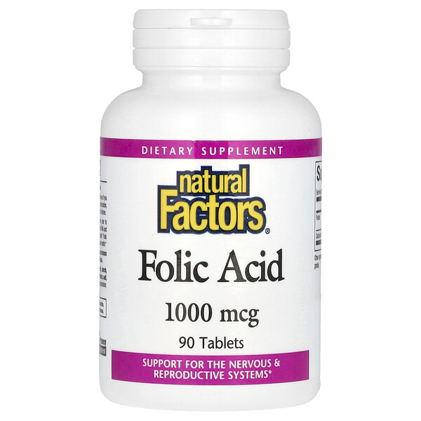 Фолиевая кислота - 1000 мкг - 90 таблеток - Natural Factors Natural Factors