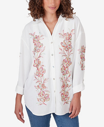 Petite Embroidered Crepe Button Front Top Ruby Rd.