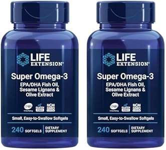 Life Extension Super Omega-3 EPA/DHA Fish Oil, Sesame Lignans & Olive Extract – Heart Health, Brain Health, Inflammation Health Support, Cholesterol Health Support, Gluten-Free, Non-GMO, 60 Softgels (Мягкие капсулы) Life Extension