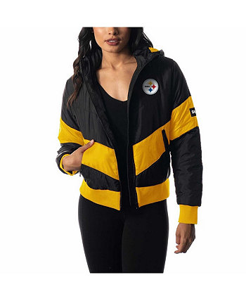 Женская черная пуховая куртка с капюшоном и молнией во всю длину Pittsburgh Steelers The Wild Collective