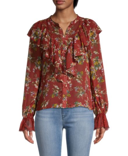 Блуза с цветочным принтом и оборками ALLISON NEW YORK