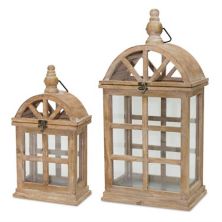 Natural Wooden Lantern With Curved Top (set Of 2) Slickblue