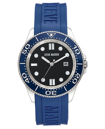 Мужской синий силиконовый ремешок с тисненым логотипом Steve Madden Watch, 44X50 мм Steve Madden