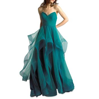 Strapless Flounce Tulle Gown Basix