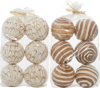 WILLOW ROW White Dried Flowers Sola Balls - Set of 2 GINGER AND BIRCH STUDIO