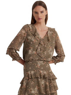 Блуза из жоржета с цветочным принтом и рюшами LAUREN Ralph Lauren