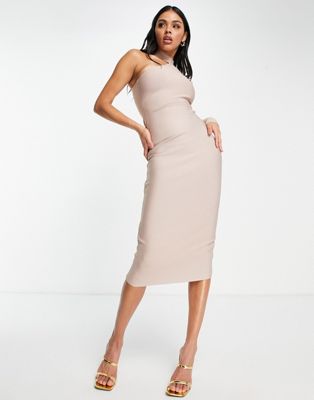 Band Of Stars premium bandage one shoulder long sleeve midi dress in oyster  Band of Stars