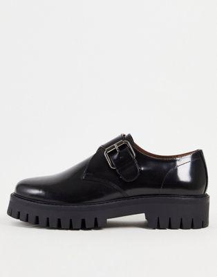 Asra Trixie buckle monk shoes in black leather ASRA