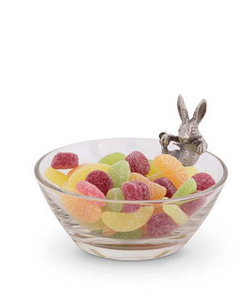 Glass Dip, Candy, Snack Bowl с оловянным кроликом Vagabond House