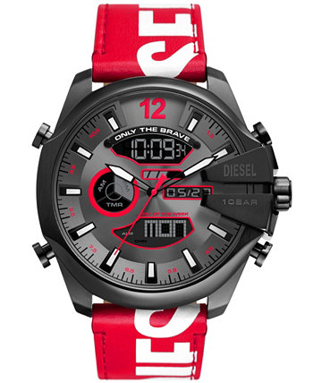 Мужские часы Mega Chief Digital красные кожаные 51 мм Diesel