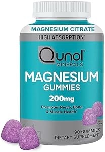 Qunol Magnesium Gummies (Жевательные конфеты) for Adults, 200mg Elemental Magnesium (from 1,750mg Magnesium Citrate), High Absorption Magnesium Supplement, Supports Nerve, Bone and Muscle Health, Vegetarian, 90 Count Qunol