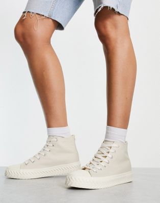 Office flourishing lace up hi-top sneakers in neutral canvas Office