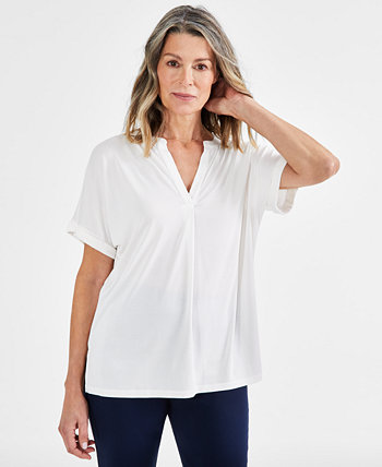 Женская трикотажная рубашка с разрезом и короткими рукавами, созданная для Macy's Style & Co