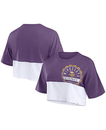 Женская фиолетово-белая укороченная футболка свободного кроя с разрезом Minnesota Vikings Fanatics