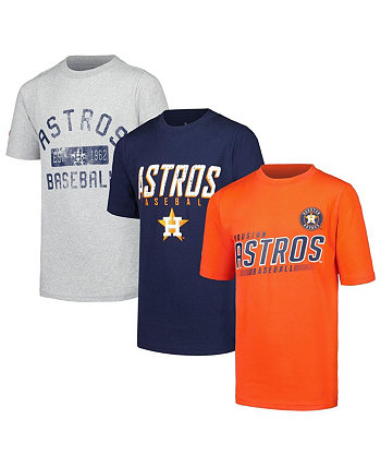 Комплект из трех футболок Big Boys Heather Grey, Navy, Orange с потертостями Houston Astros Stitches