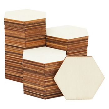 100 Pack Unfinished Wood Hexagon Pieces For Diy Crafts, 2" Wood Slice Cutouts Bright Creations