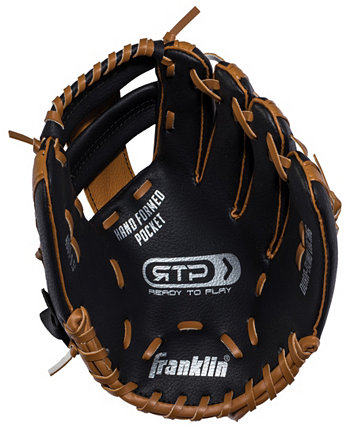9,5-дюймовая черная/коричневая бейсбольная перчатка из ПВХ с мячом для правшей Franklin Sports