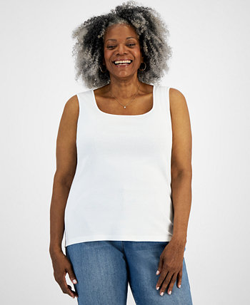 Plus Size Cotton Square-Neck Tank Top, Created for Macy's Style & Co