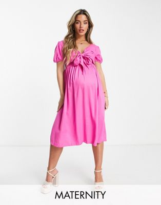 Розовое платье миди с завязками Mamalicious Maternity Mama.licious