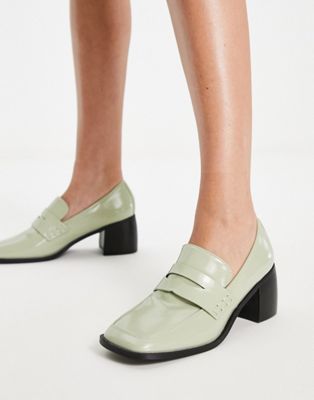 Raid Megna heeled loafers in pale green patent Raid