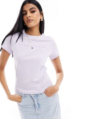 Tommy Jeans slim tonal linear T-shirt in lilac Tommy Jeans