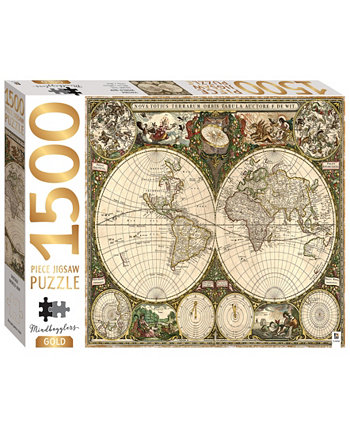 Пазл из 1500 деталей из золотистой фольги. Винтажная карта мира. Пазлы для взрослых. Роскошные головоломки. Сложные пазлы 33 x 26 дюймов. Продвинутые головоломки. Хобби. Mindbogglers