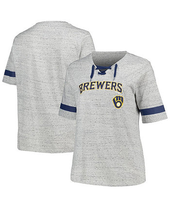 Женская серая футболка Milwaukee Brewers больших размеров на шнуровке Profile