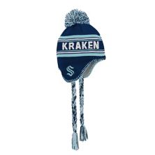 Молодежная темно-синяя вязаная шапка из жаккарда с кисточками и помпонами Seattle Kraken Outerstuff