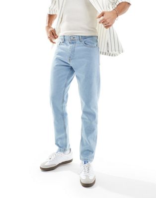 DTT rigid cropped tapered fit jeans in light blue Don't Think Twice