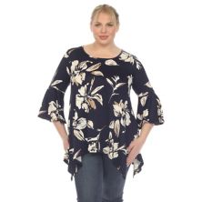 Plus Size Floral Print Bell Sleeve Tunic Top WM Fashion