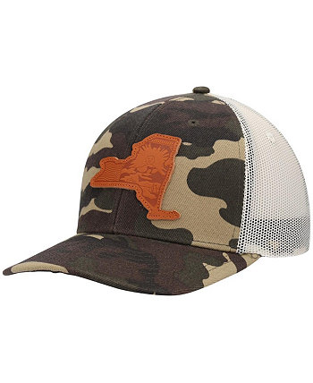 Men's Camo New York Icon Woodland State Patch Trucker Snapback Hat Local Crowns