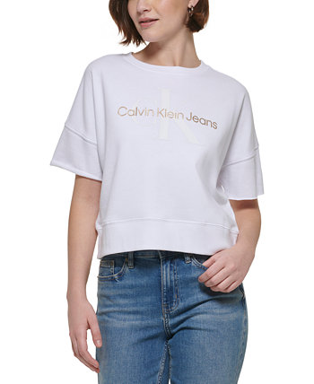 Женский топ с фольгированным логотипом и вырезом на рукаве Calvin Klein